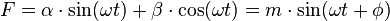  F= \alpha \cdot \sin (\omega t) + \beta \cdot \cos(\omega t) = m \cdot \sin(\omega t + \phi)