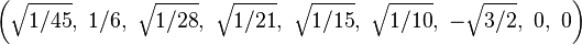 \left(\sqrt{1/45},\ 1/6,\ \sqrt{1/28},\ \sqrt{1/21},\ \sqrt{1/15},\ \sqrt{1/10},\ -\sqrt{3/2},\ 0,\ 0\right)