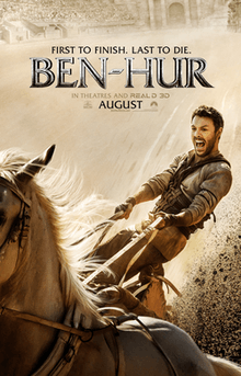 Ben-Hur riding on a chariot with the slogan "First to Finish. Last to Die"