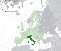  İtalya konumu  (koyu yeşil)– Avrupa'da  (yeşil & koyu gri)– Avrupa Birliğinde  (yeşil)