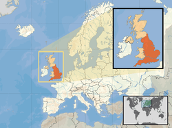 İngiltere toprakları koyu turuncuBirleşik Krallık toprakları (İngiltere hariç) krem rengiAvrupa toprakları beyaz