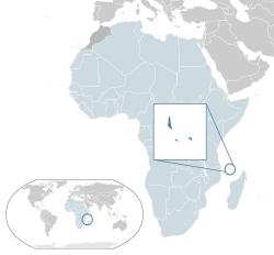  Komorlar konumu  (koyu mavi)– Afrika bölgesinde  (açık mavi & koyu gri)– Afrika Birliği içerisinde  (açık mavi)
