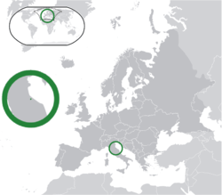  San Marino konumu  (yeşil)Avrupa'da  (yeşil & koyu gri)