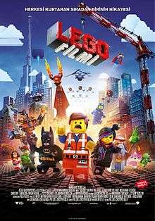 A construction worker Lego figure running away from a bright light with other Lego characters running alongside him.