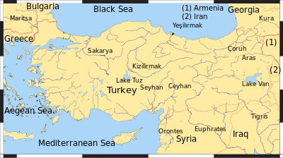 Türkiye'deki büyük akarsuları gösteren harita