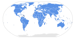 Birleşmiş Milletler'e üye devletleri gösteren Dünya haritası.