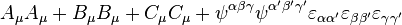 A_\mu A_\mu+B_\mu B_\mu+C_\mu C_\mu +\psi^{\alpha \beta \gamma}\psi^{\alpha' \beta' \gamma'}\varepsilon_{\alpha \alpha'}\varepsilon_{\beta \beta'}\varepsilon_{\gamma \gamma'}