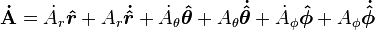 \mathbf{\dot A} = \dot A_r \boldsymbol{\hat r} + A _r\boldsymbol{\dot{\hat r}}
  + \dot A_\theta \boldsymbol{\hat\theta} + A_\theta \boldsymbol{\dot{\hat\theta}}
  + \dot A_\phi \boldsymbol{\hat\phi} + A_\phi \boldsymbol{\dot{\hat\phi}}